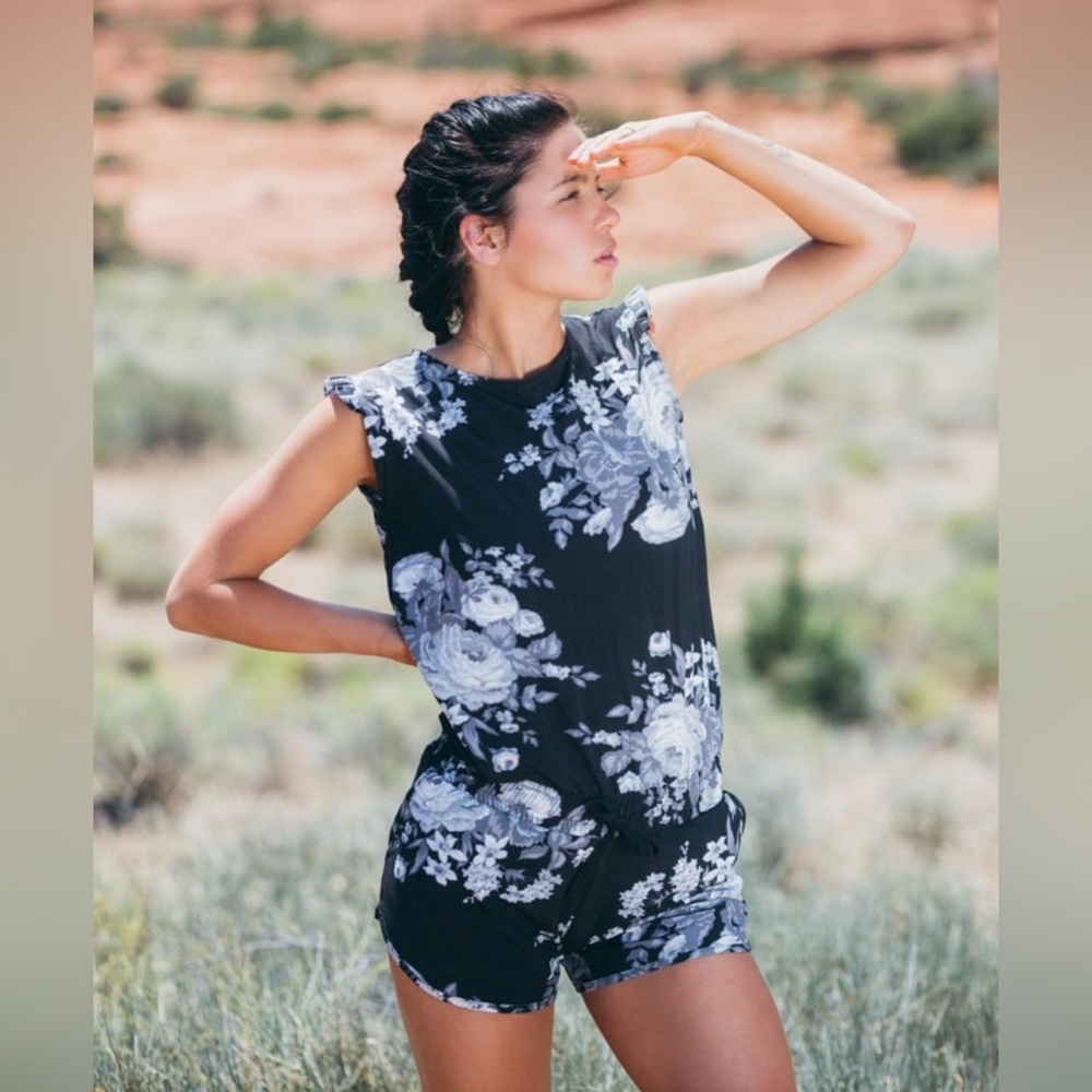 Albion Fit Floral Black and Gray Romper